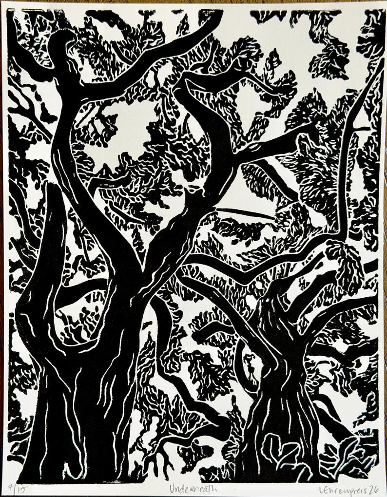 Underneath - Linocut print by Elizabeth Ehrenpreis Underneath - Linocut print by Elizabeth Ehrenpreis