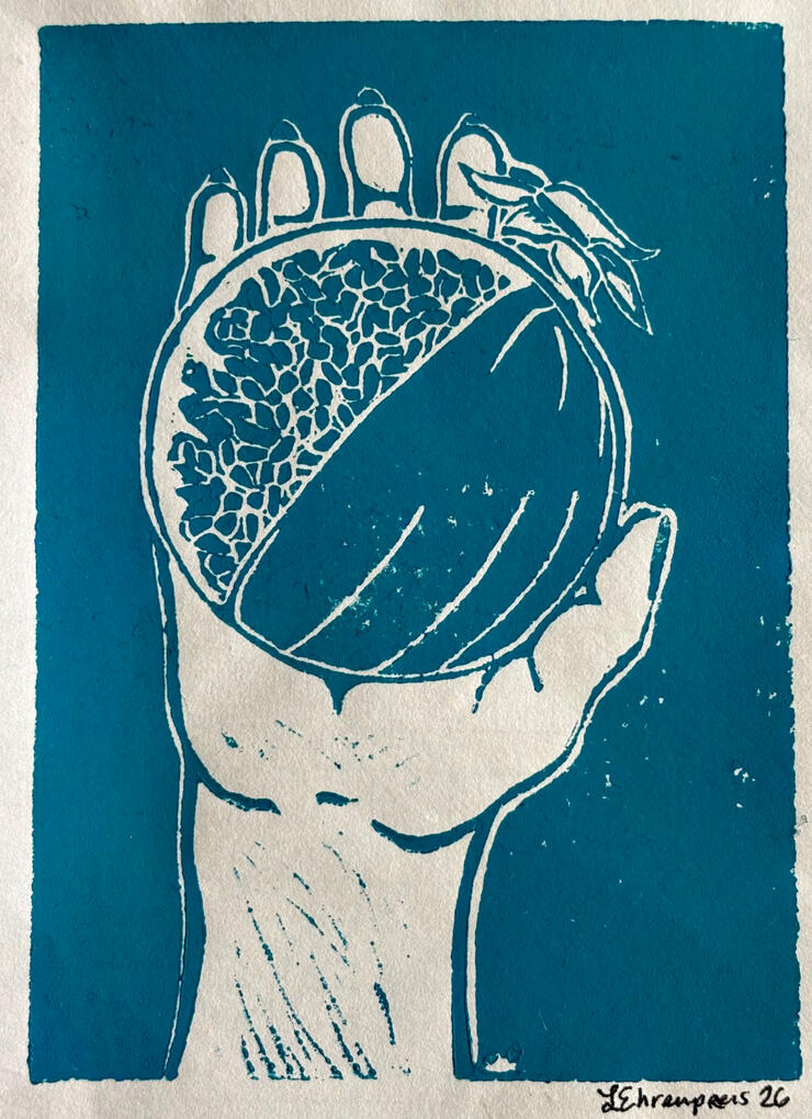 Rimon - Linocut print by Elizabeth Ehrenpreis Rimon - Linocut print by Elizabeth Ehrenpreis