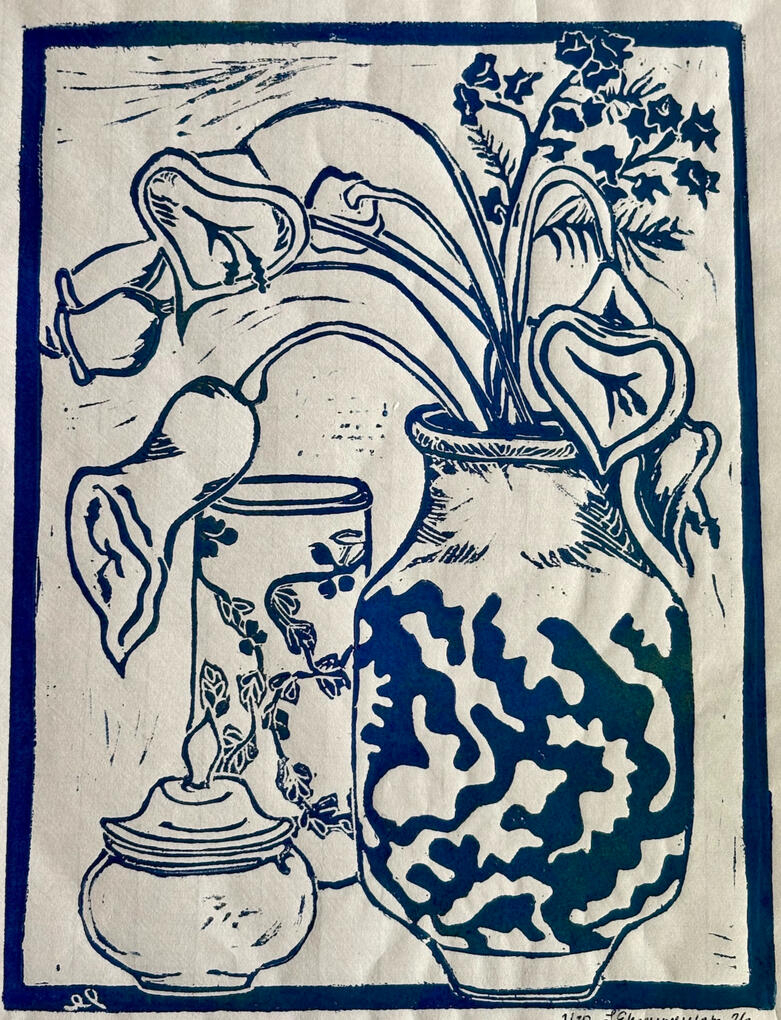 Arrangements - Linocut Print by Elizabeth Ehrenpreis Arrangements - Linocut Print by Elizabeth Ehrenpreis
