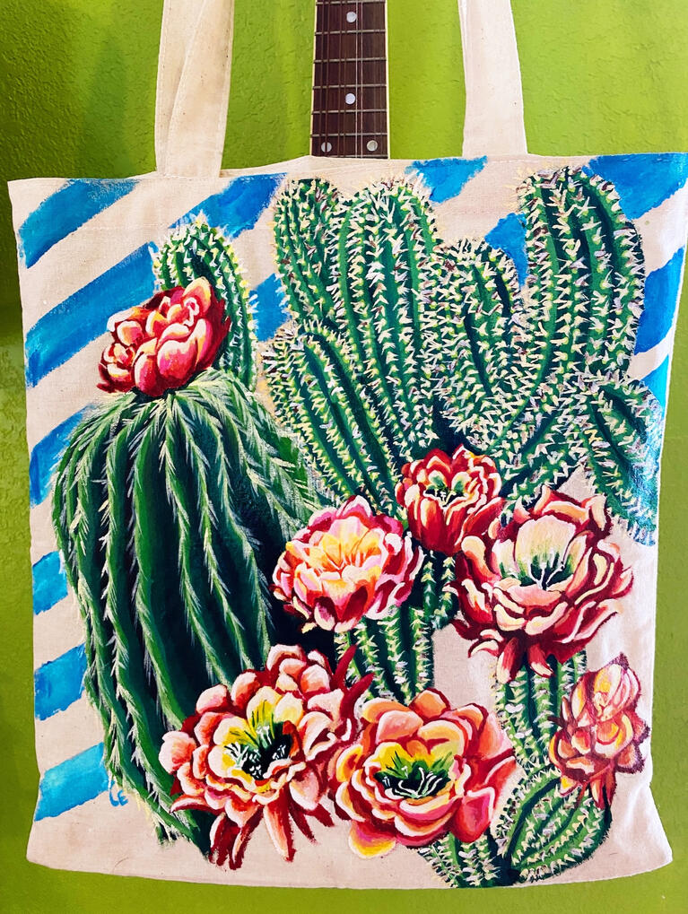 Cactus Bag - Custom Painted Tote Bag - Wearable art by Elizabeth Ehrenpreis Cactus Bag - Custom Painted Tote Bag - Wearable art by Elizabeth Ehrenpreis